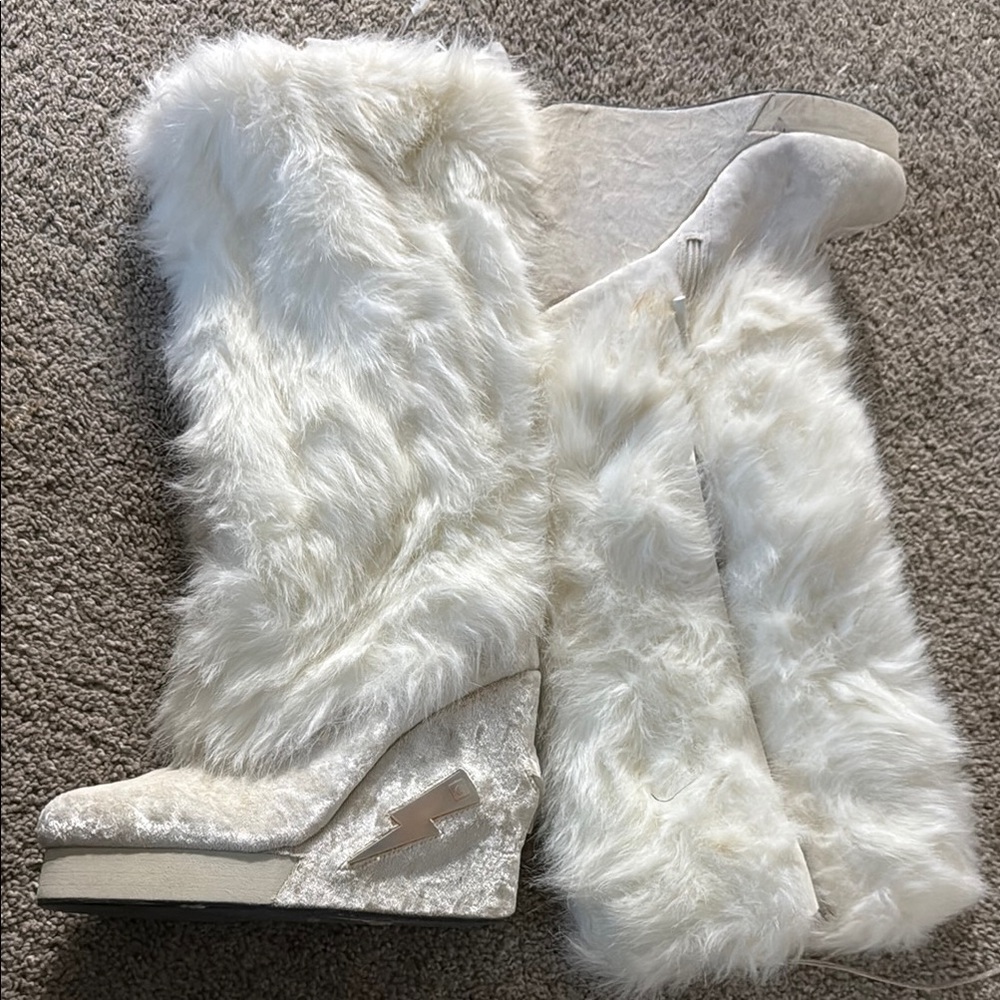 Dolls Kill White light up Wedge Shoes with Plush Texture